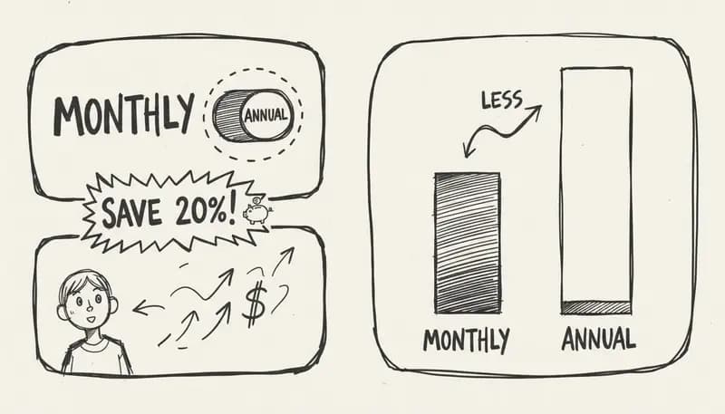Annual vs monthly pricing comparison with savings highlighted
