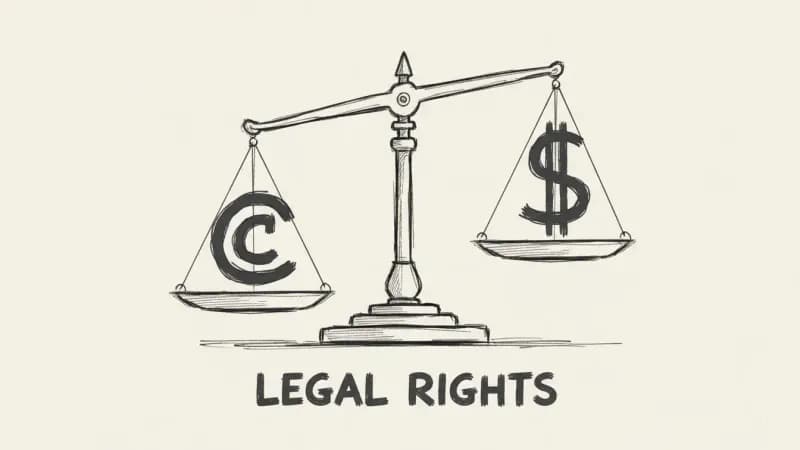 Copyright scales illustration - legal concept sketch