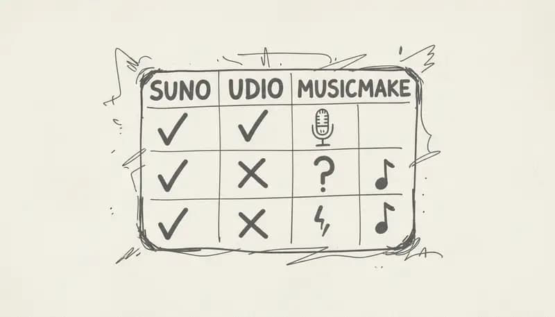 AI music generator comparison chart - hand-drawn style