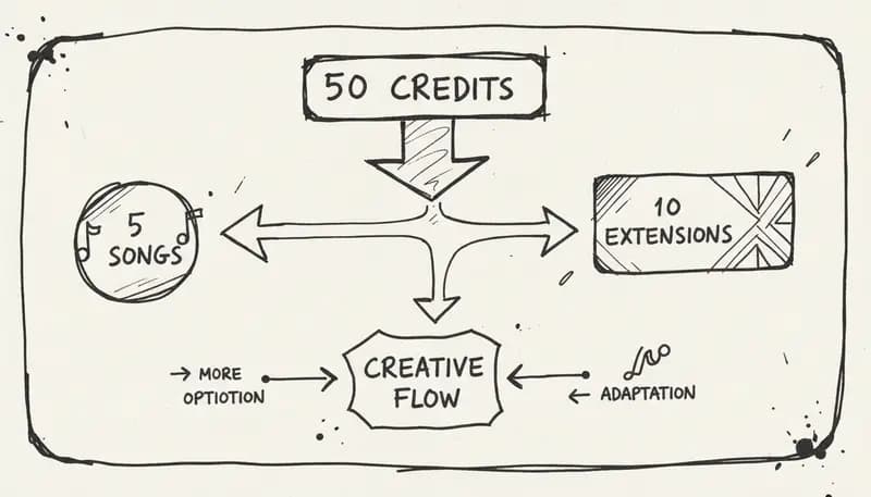 Visual breakdown of what 50 daily credits can create - infographic style