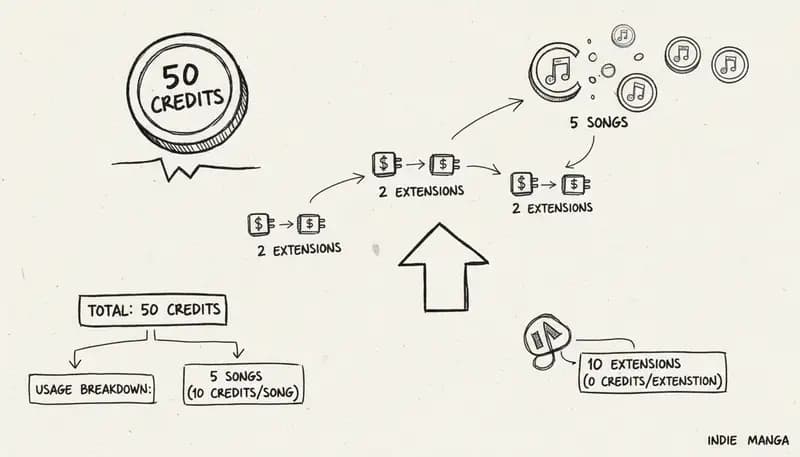 Visual breakdown of 50 credit usage options