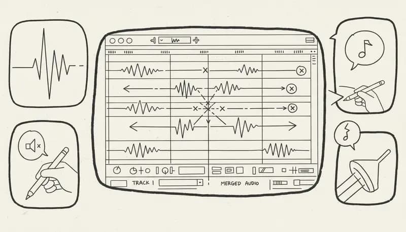 Audio editing software showing multiple Suno AI tracks being combined - DAW interface with waveforms