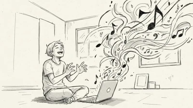 Person with no musical background creating music - empowerment sketch