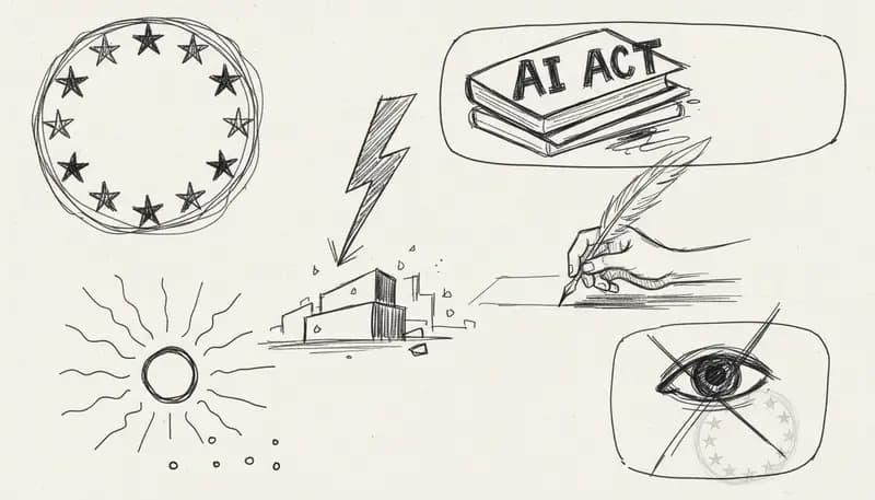 European Union flag with AI music platform logos and regulatory framework diagram - EU regulations visualization