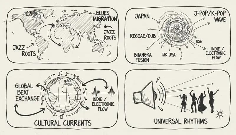 Global music flow map showing trend directions