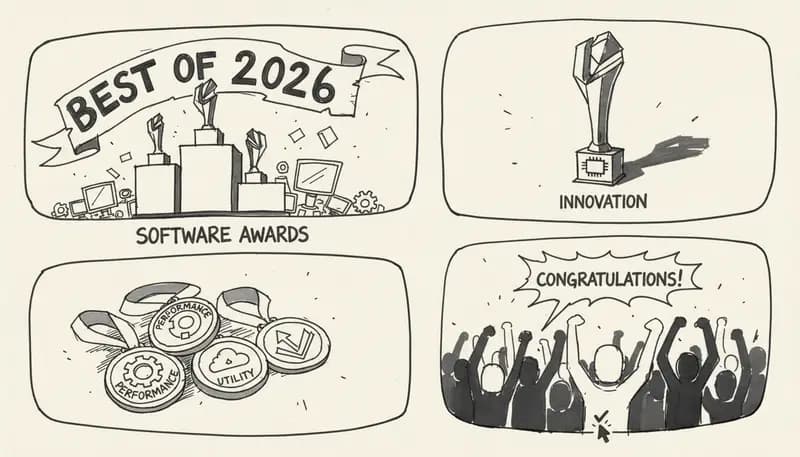 Award-winning AI production tools showcase with ratings