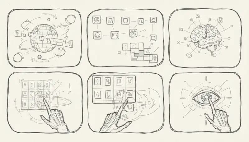 Collage of emerging AI music app interfaces and features