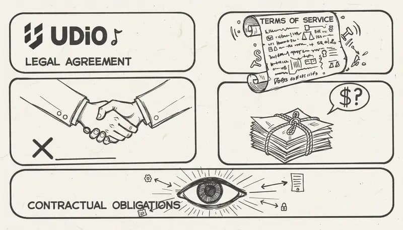 Legal document concept with Udio branding - professional legal aesthetic