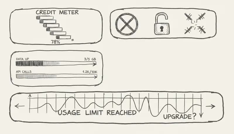 Suno AI free tier dashboard showing usage limits and restrictions - clean interface design