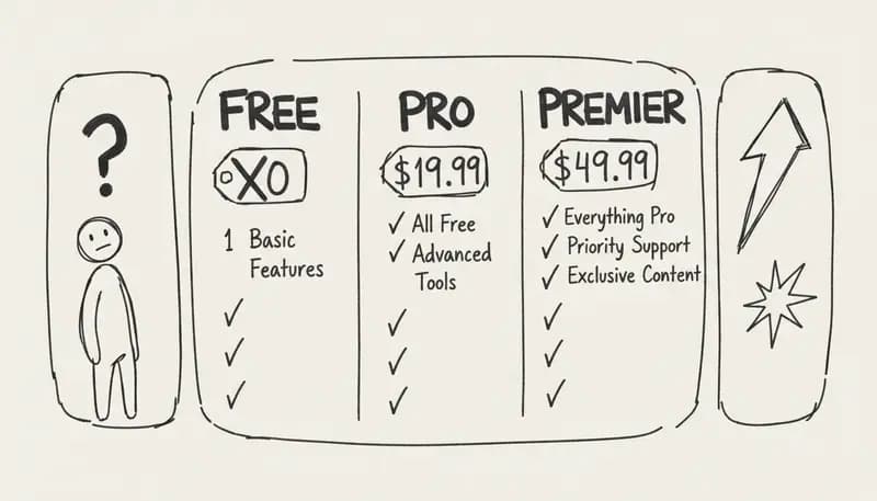 Suno AI pricing page showing three plan tiers with feature comparisons - modern SaaS pricing design