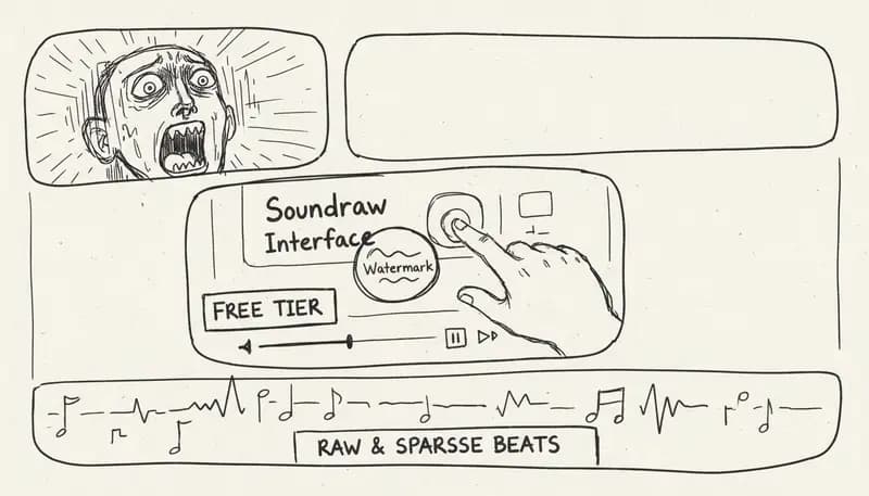 Soundraw interface showing watermark indicator on free tier music