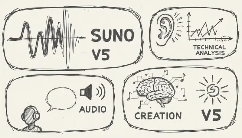 Audio waveform visualization showing Suno V5 frequency spectrum analysis