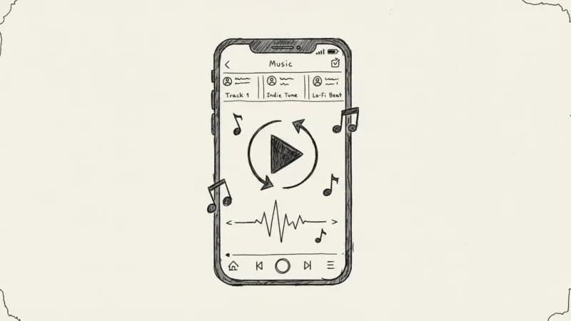 Instagram music features interface - hand-drawn sketch