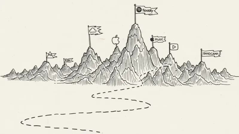 AI music platforms landscape overview - minimalist sketch