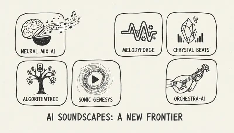 AI music generator landscape overview - minimalist sketch showing various platforms