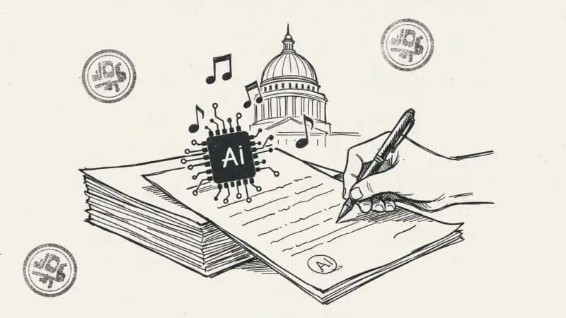 AI music legislation documents - hand-drawn papers sketch