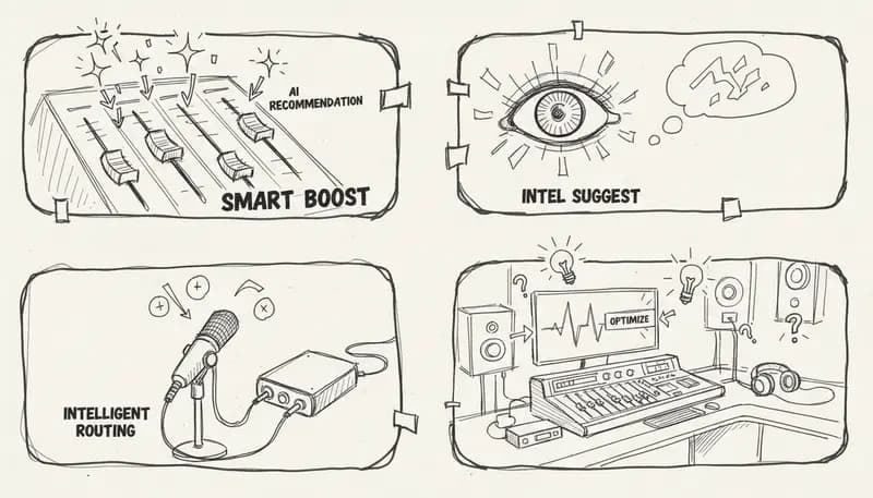 Mixing console with AI recommendations overlay