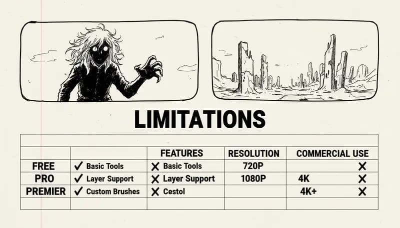 Detailed comparison of all Suno AI plan limitations - infographic style