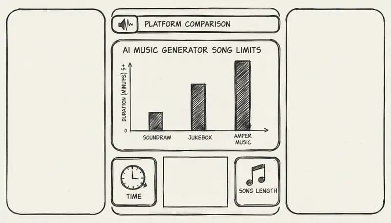 Platform comparison infographic showing song length limits across AI music generators