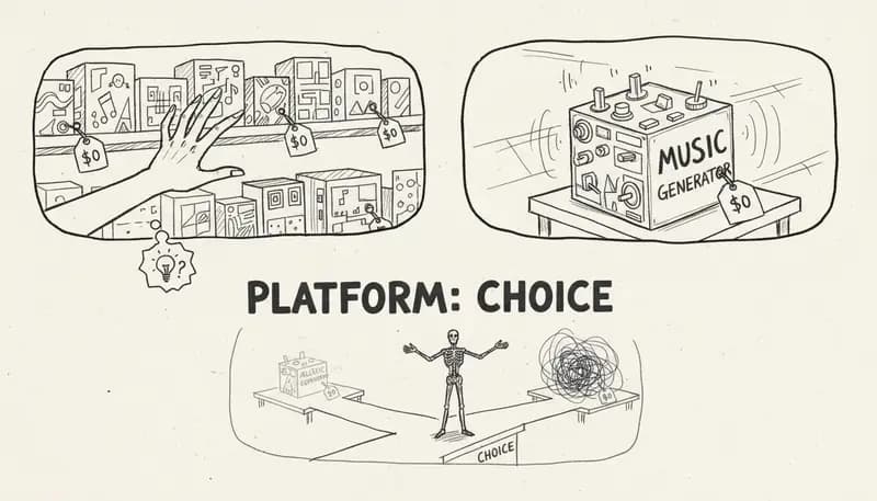 Comparison chart showing AI music generator platforms with pricing and features - detailed comparison table visualization