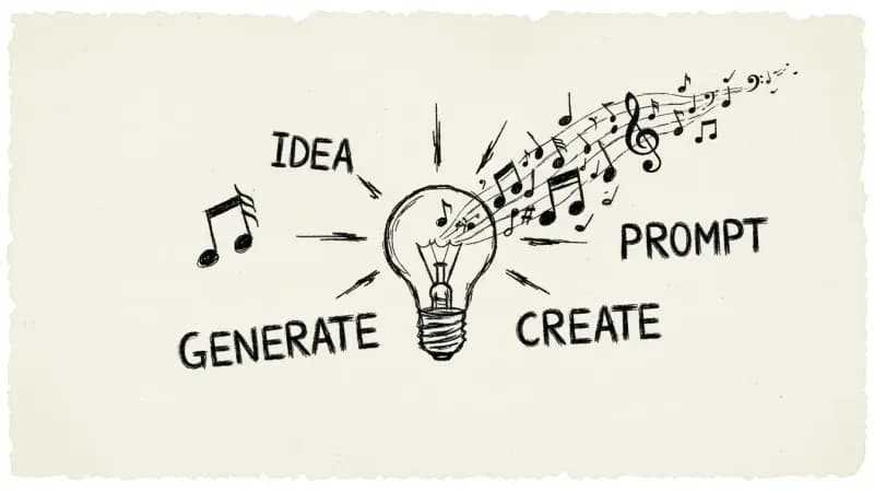 Prompt engineering tips - lightbulb and musical notes sketch