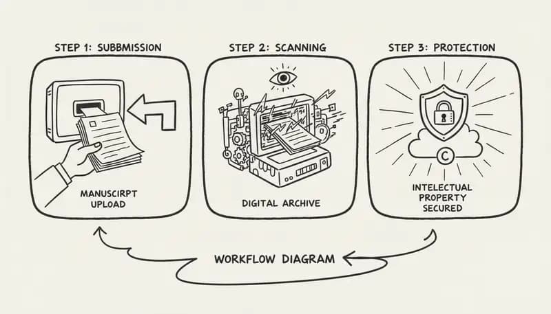 Step-by-step workflow diagram showing AI music creation documentation process - infographic style with numbered steps