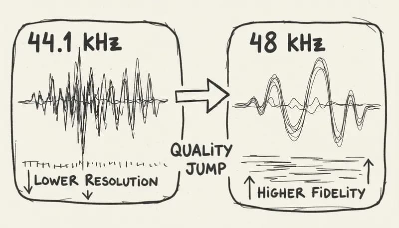 Sample rate comparison visualization - 44.1kHz vs 48kHz