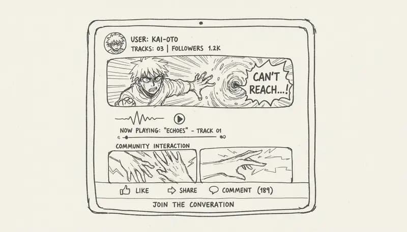 Social music platform interface showing user profiles