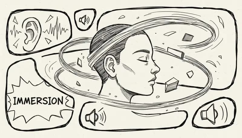 360-degree spatial audio visualization with sound waves in 3D space - immersive audio technology concept