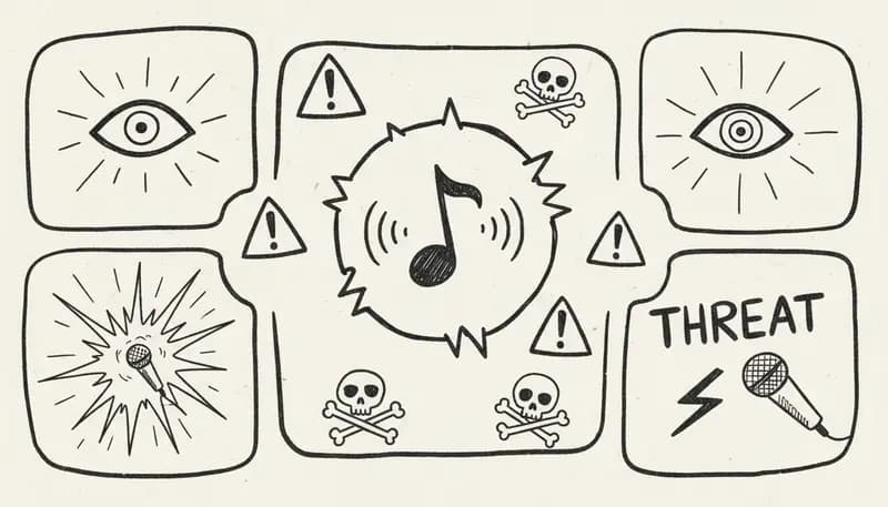 Warning visualization showing copyright infringement threats and risks - security alert design with red warning symbols