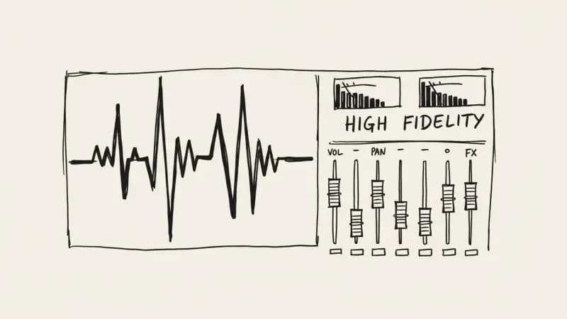 Udio AI song generator workspace - clean interface sketch