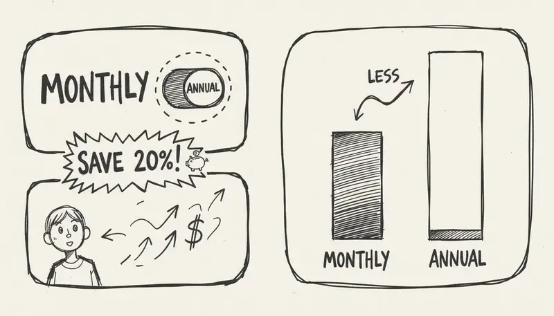 Annual vs monthly pricing comparison with savings highlighted