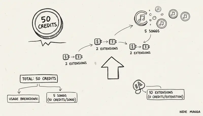 Visual breakdown of 50 credit usage options