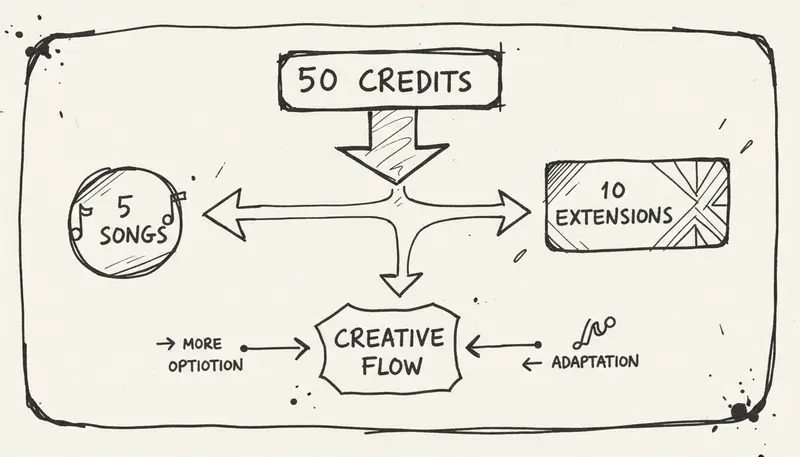 Visual breakdown of what 50 daily credits can create - infographic style
