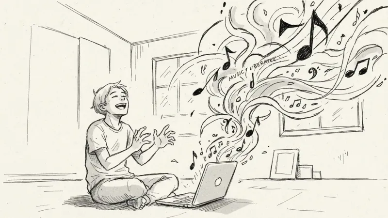 Person with no musical background creating music - empowerment sketch