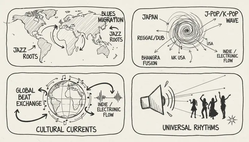 Global music flow map showing trend directions