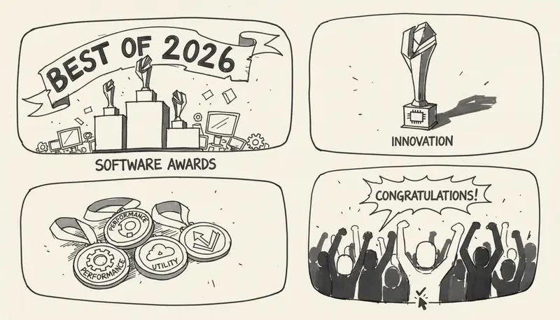 Award-winning AI production tools showcase with ratings