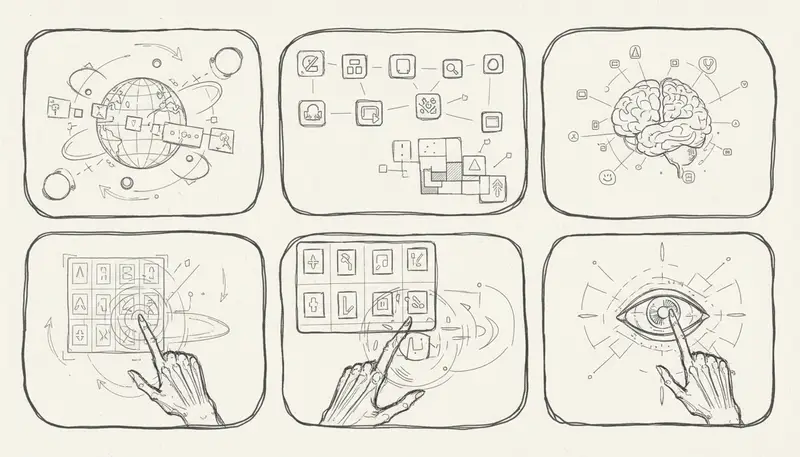 Collage of emerging AI music app interfaces and features