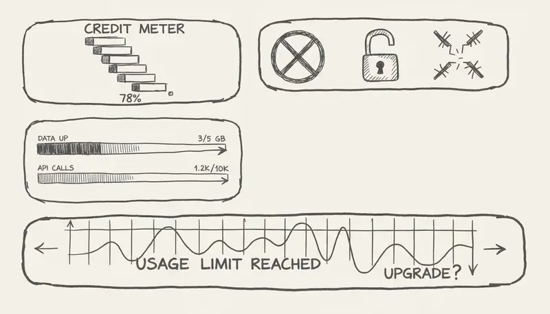 Suno AI free tier dashboard showing usage limits and restrictions - clean interface design