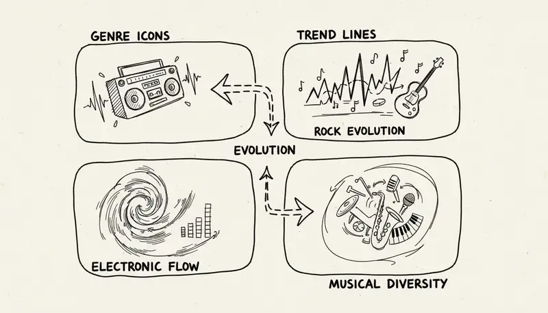 Colorful visualization of music trends and genre evolution