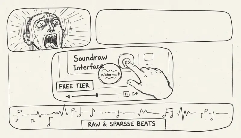 Soundraw interface showing watermark indicator on free tier music
