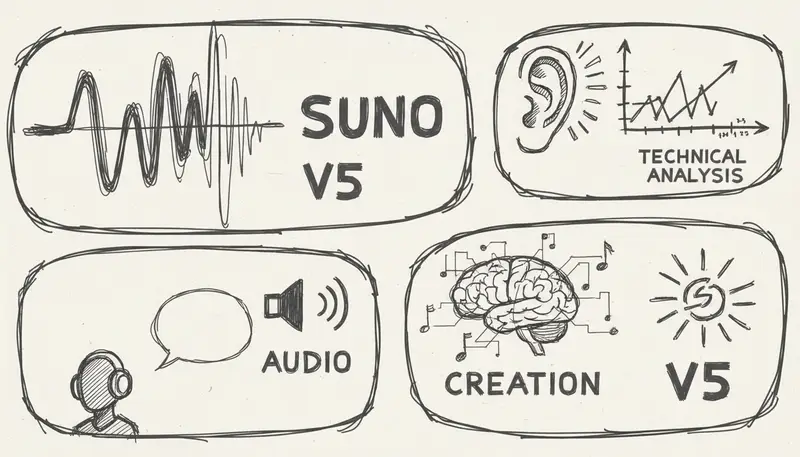 Audio waveform visualization showing Suno V5 frequency spectrum analysis
