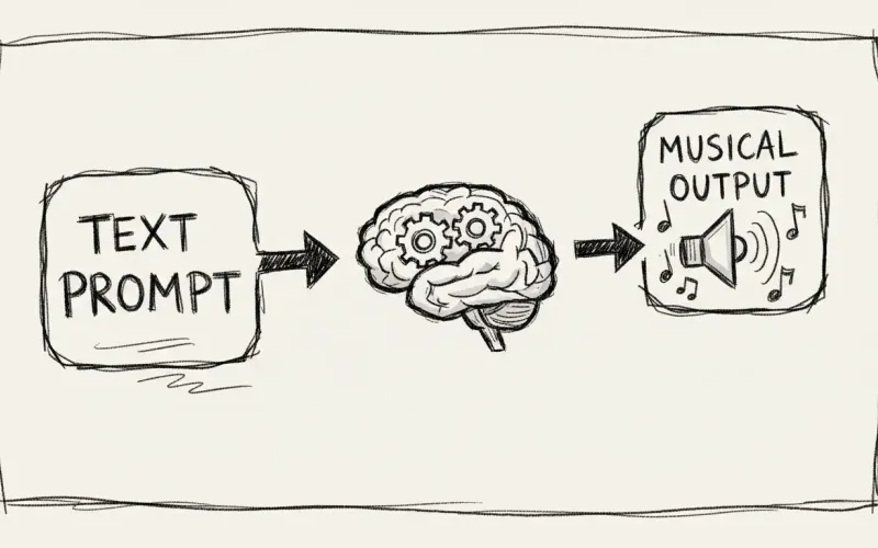 Diagram showing AI song generator process - prompt to music