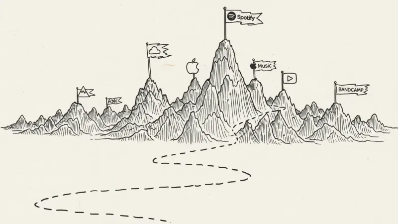 AI music platforms landscape overview - minimalist sketch