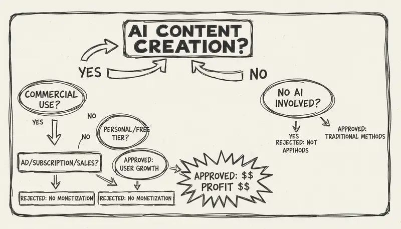 YouTube monetization decision flowchart for AI content