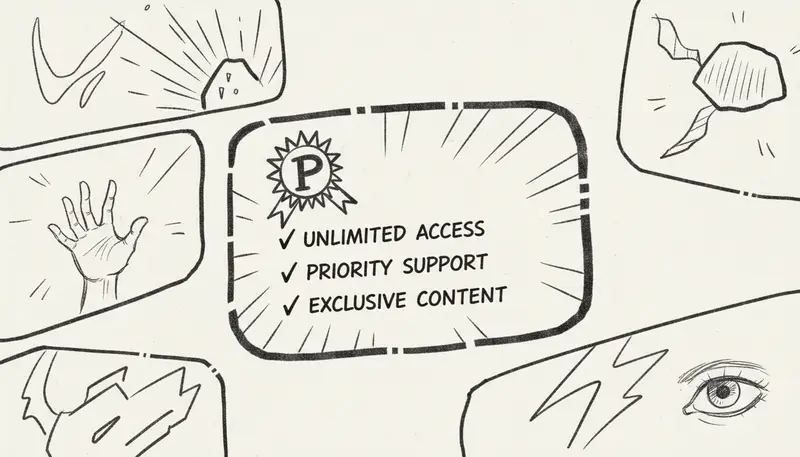 Pro plan feature showcase with highlighted benefits - premium subscription aesthetic