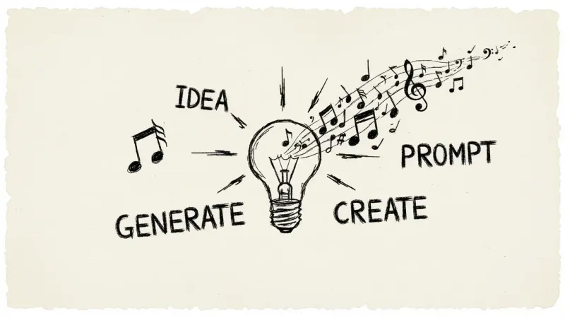 Prompt engineering tips - lightbulb and musical notes sketch