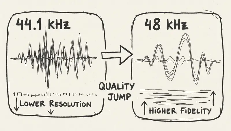 Sample rate comparison visualization - 44.1kHz vs 48kHz
