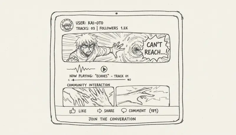 Social music platform interface showing user profiles