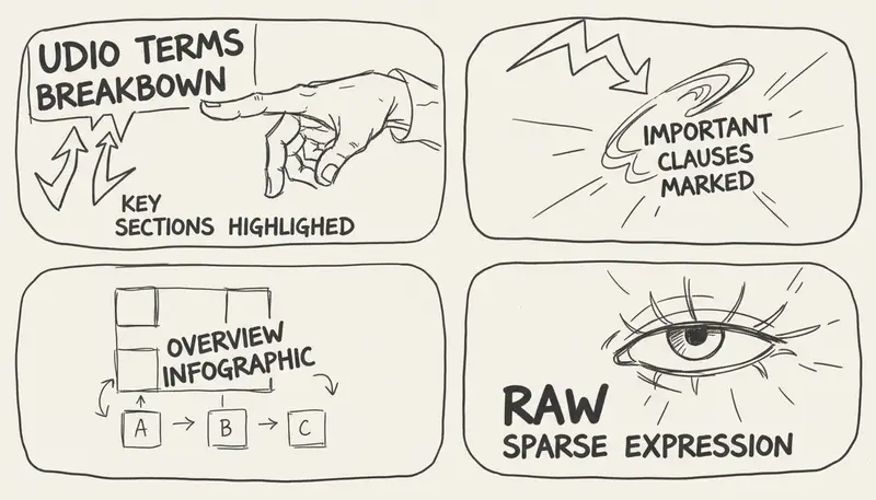 Udio terms breakdown visualization